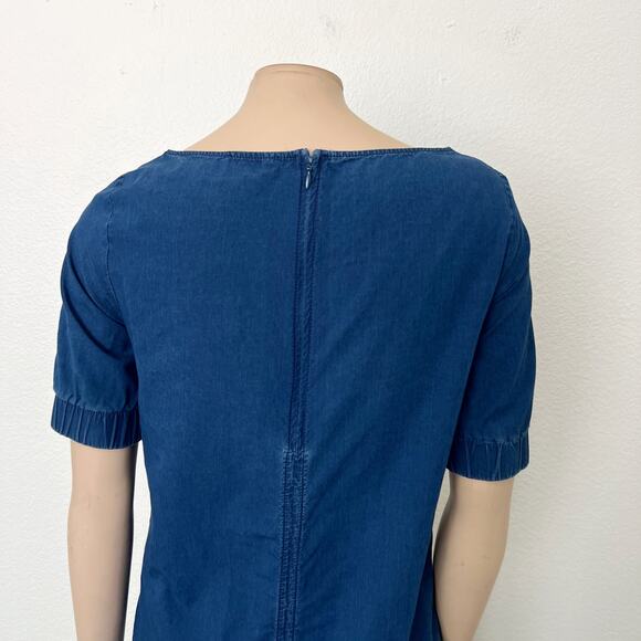 [COS] Blue Chambray Denim Half Sleeve Boat Neck Shift A-Line Mini Dress Size 6 - Picture 5 of 13